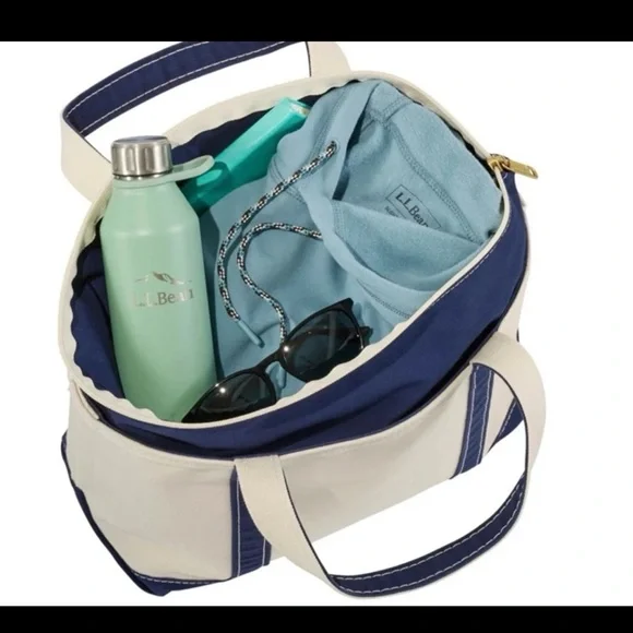 L.L. Bean Boat & Tote Bag USA Canvas Blue Zip Top Embroidered M - Picture 5 of 12